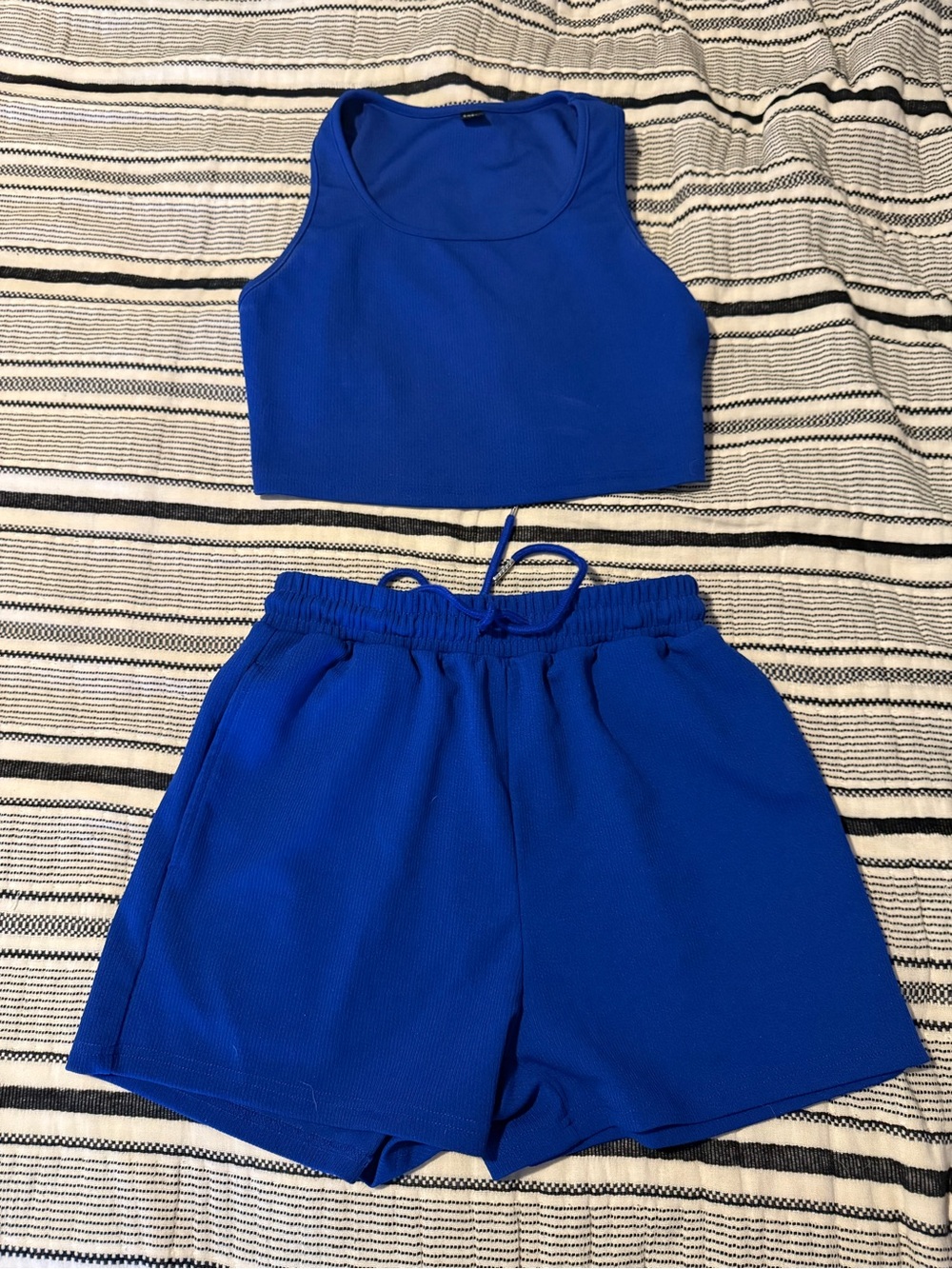 SHEIN Royal Blue Crop Tank and Drawstring Shorts Set